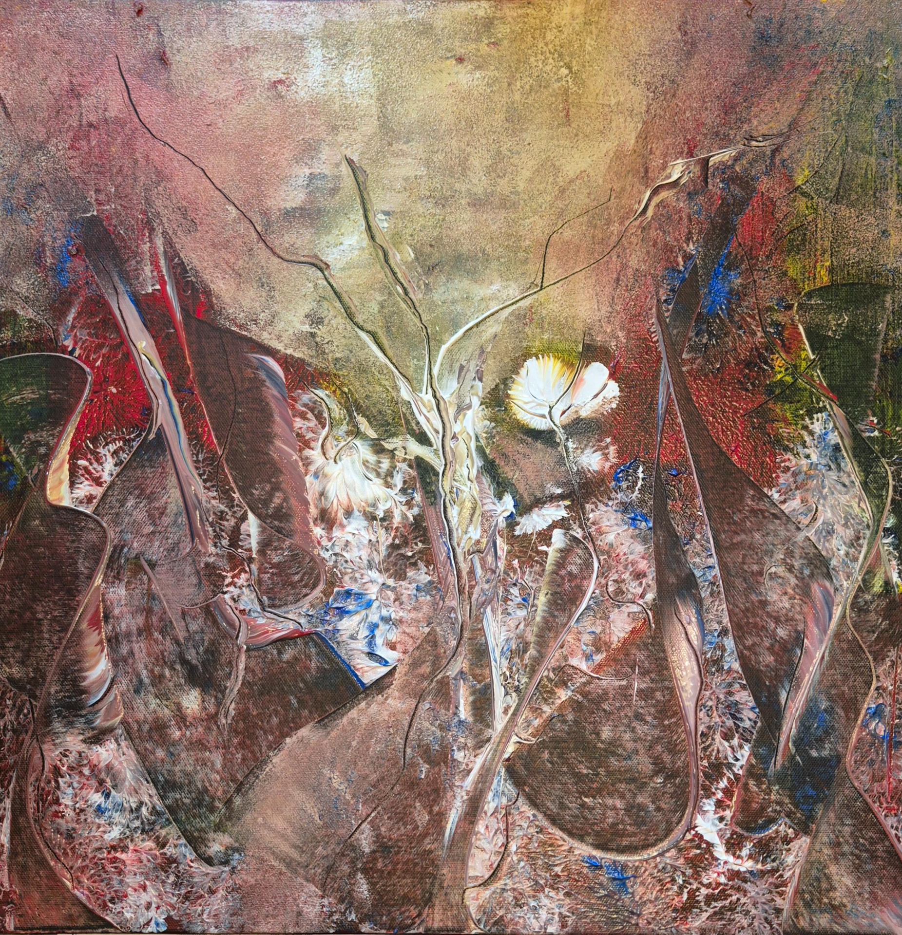 Look, Something Lights up Your World! Akryl på dypt svart lerret. 50x50 cm. Oktober 2025. 1750.- NOK.